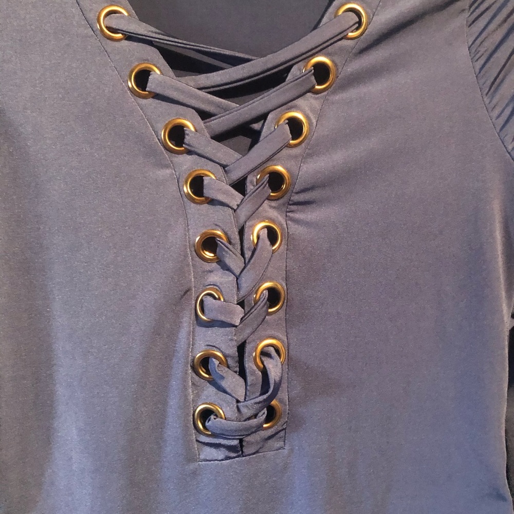 Silk blue braided front leotard - Picture 3 of 5
